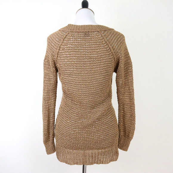 Club Monaco Size XS Open Chunky Knit V Neck Pullover Sweater Tan - Picture 4 of 9